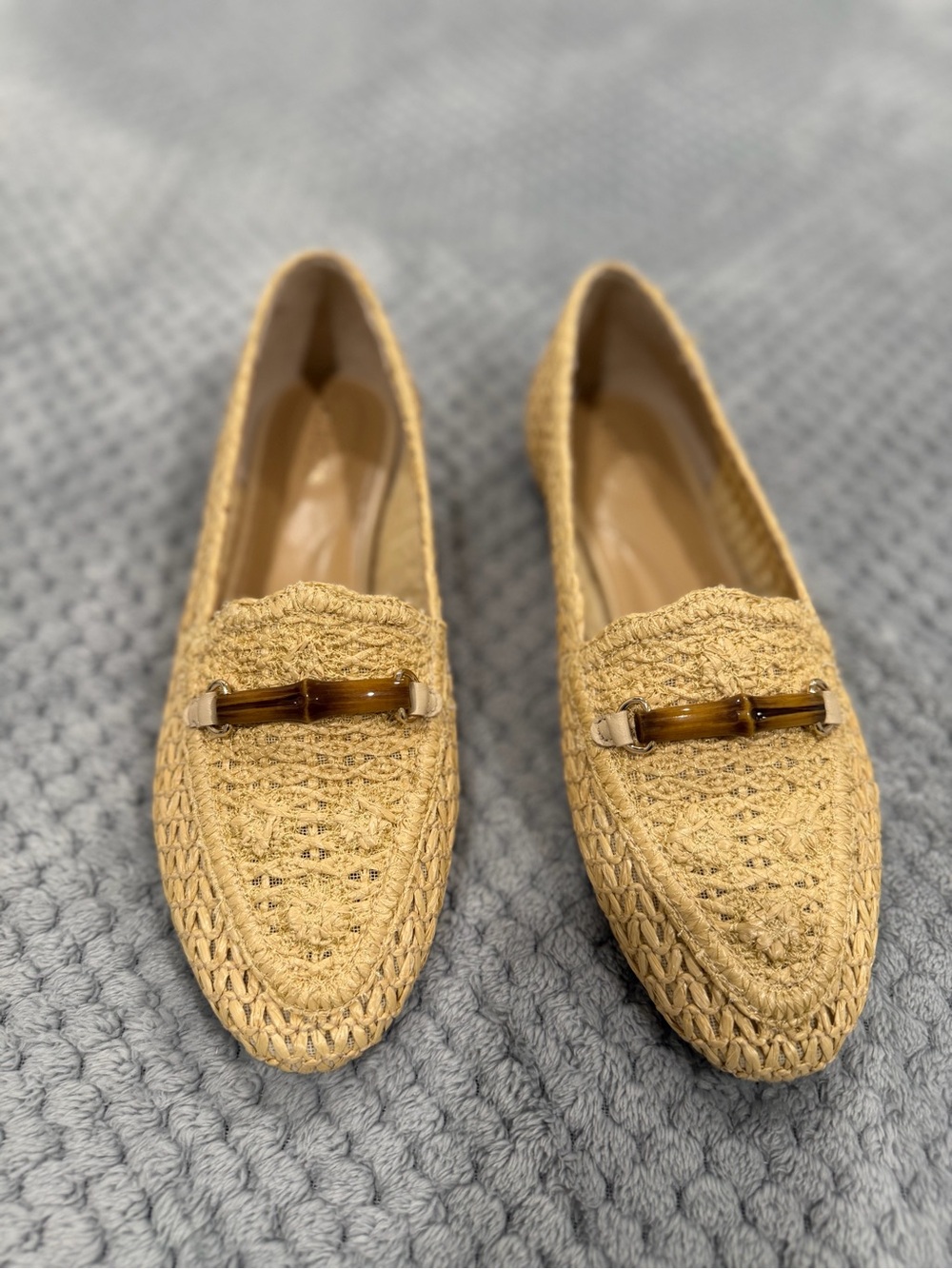 Talbots Woven Raffia Loafers in Tan with Tortoiseshell Accent